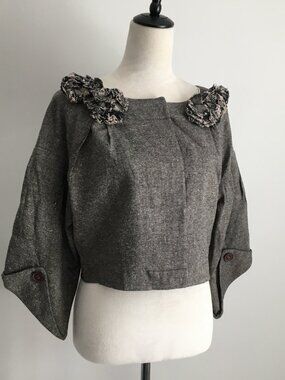 ROBERT RODRIGUEZ Marled Brown Black Wool Blend Rosette Applique Jacket